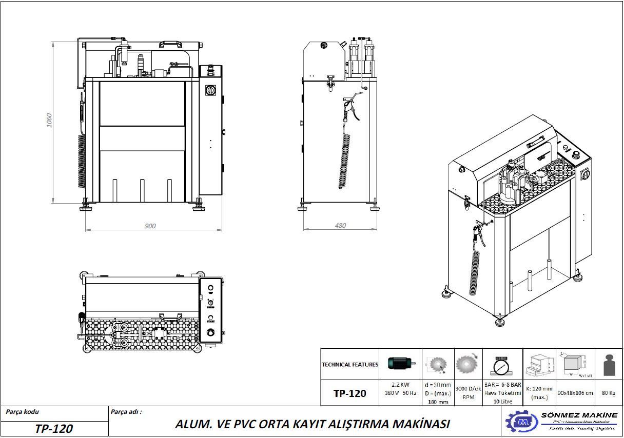 Taming End Milling Machine Alum. - PVC Profile Taming Machine For 120mm TP-120 PVC